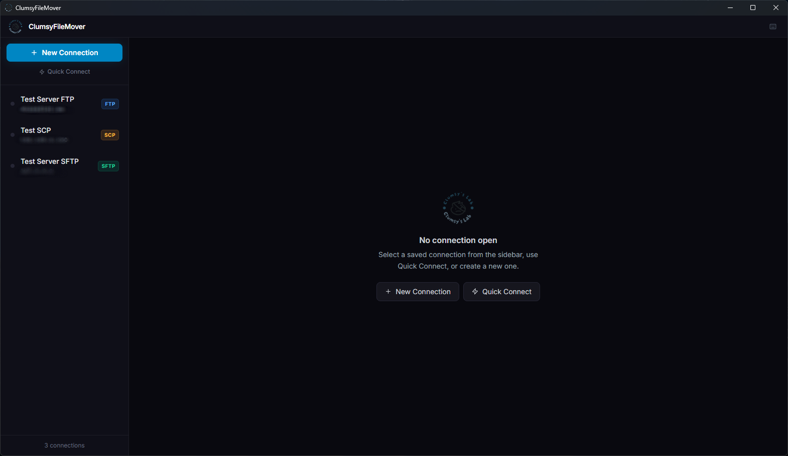 ClumsyFileMover dual-pane workspace