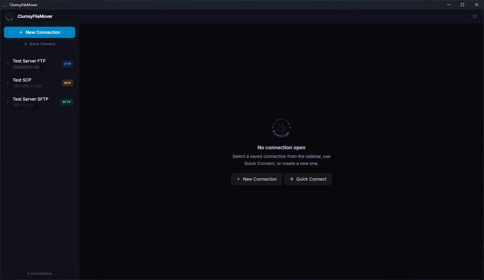 ClumsyFileMover dual-pane workspace